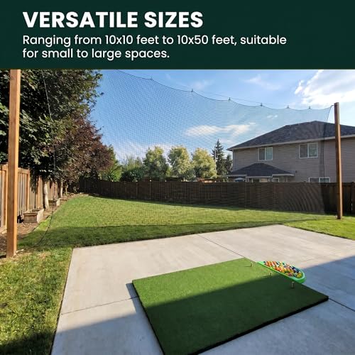 Golf Net for Hitting Practice, 10Ft to 50Ft Golf Ball Netting with 33Ft Hanging Nylon Rope,Also Use as Baseball, Hockey, Soccer, LAX Sport Net,Indoor and Outdoor. - size: 10*10 feet（new version）