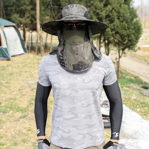 Sun Hat Unisex Face Coverage Shield Neck Flap Cap Garden Lawn Work Sports Hiking Fishing Hats - color: Army Green Ink Wash Pattern