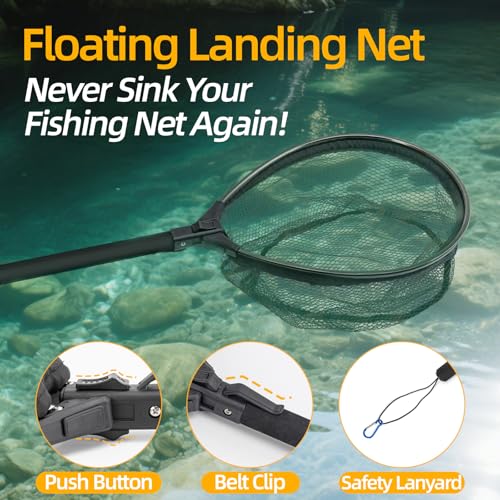Floating Fishing Net with Handle,Topline Tackle Landing Net with Aluminum Frame,Foldable & Lightweight Fish Net for Kayak,Boat,Fly,Trout,Minnow,Bass,Catfish,Fishing Gear and Gift for Men