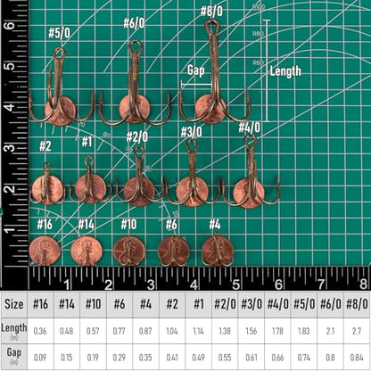 Dr.Fish 30 Pack Round Bend Treble Hooks #16-#8/0, Triple Fishing Hooks Saltwater&Freshwater, Replacement Hardbait Crankbait Spinner Catfish Walleye Trout Salmon Bass Fishing - color: Bronze, size: #1-30 Pack