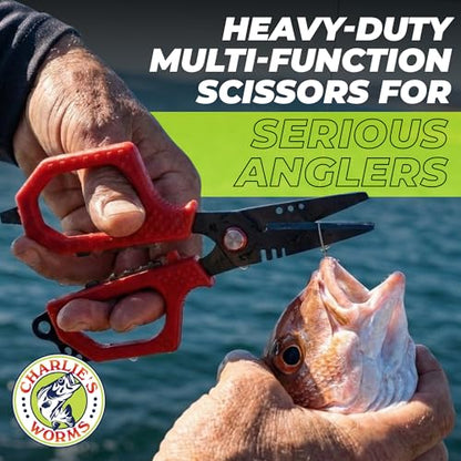 Rite Angler Multi-Function Fishing Scissors with Fishing Line Cutter & Braided Line Cutter - Hook Remover, Split Ring Tool, Braid Scissors, Crimping, Bottle Opener, Non-Slip Grip - 6"