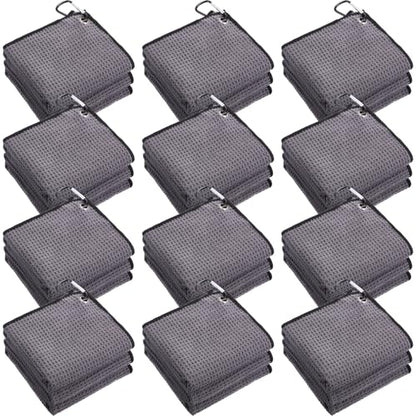 Batiyeer 12 Pcs Golf Towel Bulk for Golf Bags Microfiber Fabric Towel with Clip Waffle Pattern, Fitness, Camping, Hiking, Yoga - color: Gray