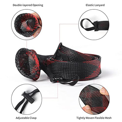 NATRUTH Rod Sock Fishing(10pcs)，Rod Sleeve Rod Covers 67inches/74.8inches Braided Mesh with Lanyard Rod Protector Pole Gloves Fishing Tools. Flat or Pointed End/Spinning for Casting Sea Fishing Rod
