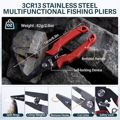 Goture Fishing Lures with Tackle Box and Fishing Tool Kit Set for Adults, Include Fish plier, Fish Ruler, Fishing Gripper,Gloves Weigh Scale with Gift Box - color: Gift Boxed, size: Tools Set+Lure Kit+Scale+CR Gloves