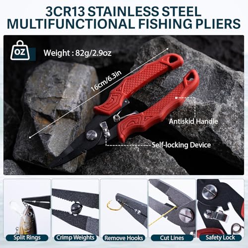 Goture Fishing Lures with Tackle Box and Fishing Tool Kit Set for Men Women, Include Fish plier, Fish Ruler, Fishing Gripper, Weigh Scale with Gift Box - color: Gift Boxed, size: Tools Set+66pcs Lure Kit+Fishing Scale