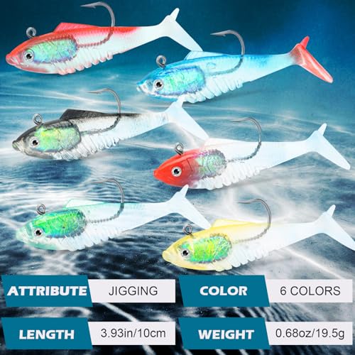 Syosisny 6-Piece Soft Fishing Lure Set, Realistic Bionic Swimbait for Bass, Trout, Saltwater & Freshwater Fishing Lures, Durable Fishing Gear Accessories - size: 3.93