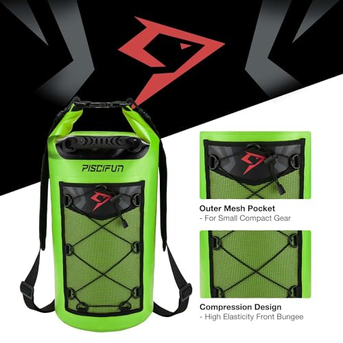 Piscifun Dry Bag, Waterproof Floating Backpack 10L/20L/30L/40L with Waterproof Phone Case for Boating, Kayaking, Fishing - color: Light Green, style: 30l