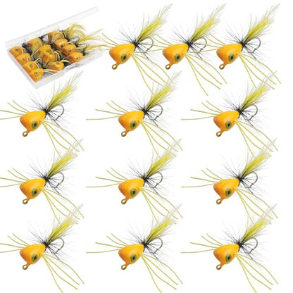Fly Fishing Lures Poppers Flies Panfish Bluegill Bass Flies Bugs Lures Dry Flies Wet Flies Popper Lures 12/15pcs - color: orange-12pcs