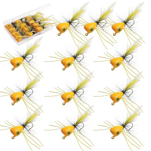 Fly Fishing Lures Poppers Flies Panfish Bluegill Bass Flies Bugs Lures Dry Flies Wet Flies Popper Lures 12/15pcs - color: orange-12pcs