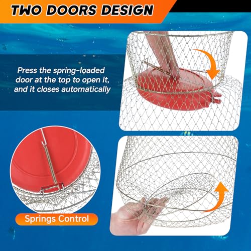 Floatable Galvanized Steel Wire Fish Basket | Collapsible and Portable Fishing Basket Cage, Robust and Easy to Use Fish Basket for Live Catch Outdoors
