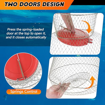 Floatable Galvanized Steel Wire Fish Basket | Collapsible and Portable Fishing Basket Cage, Robust and Easy to Use Fish Basket for Live Catch Outdoors