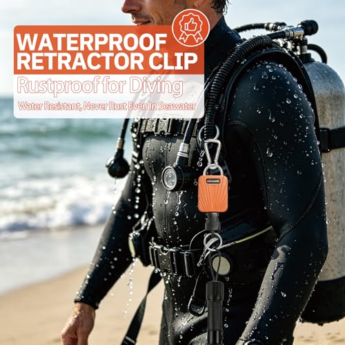 nitescuba Scuba Gear Retractable Gear Tethers, Heavy-Duty Dive Clip Lanyard with 316 Stainless Steel Snap Hook, Split Ring and 58cm (22.83″) Quick-Release Extension Cord for Dive Light & Camera-orange