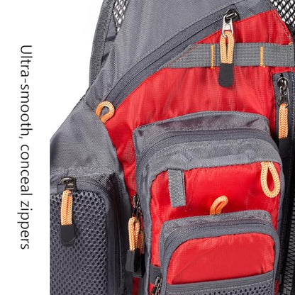 BASSDASH Strap Fishing Vest Adjustable for Men and Women, for Fly Bass Fishing and Outdoor Activities - color: Red