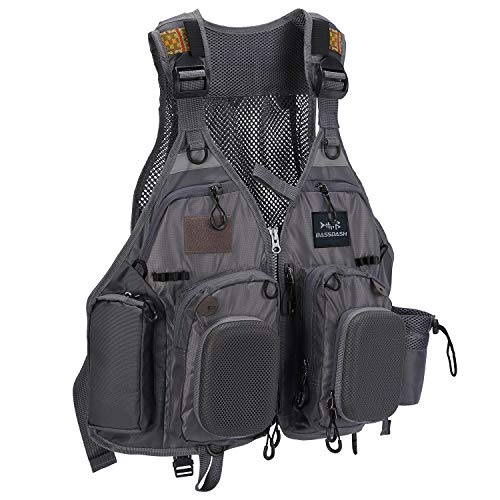 BASSDASH Strap Fishing Vest Adjustable for Men and Women, for Fly Bass Fishing and Outdoor Activities - color: F22 - Grey