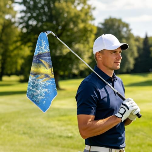 Fish Blue Microfiber Golf Towel for Golf Bags Magnetic with Clip | Golf Essentials for Women Men Attaches to Carts and Clubs 17.7"x17.7"