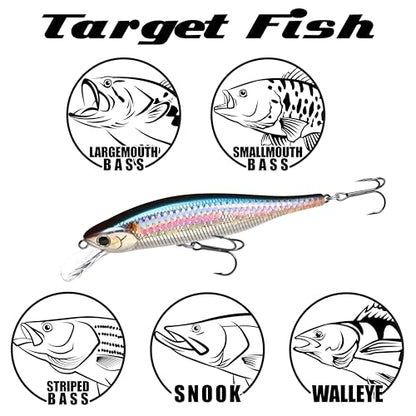 LUCKY CRAFT Lightning Pointer 98XR, Freshwater Bass Fishing Lures and Walleye Fishing Lures, 4" Slow Sinking Jerkbait, 6-7ft Depth, Largemouth Smallmouth, Tournament Fishing Gear - color: 238 Ghost Minnow