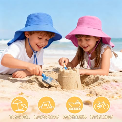 ZOORON Outdoor Kids Sun Hat with Neck Flap UPF 50+ Sun Protection Fishing Hat Wide Brim Summer Kids Beach Hats for Girls Boys - color: 1pack-rose Red