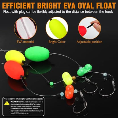 Dovesun Pre-Tied Catfish Rig System, 23 Inch 55LB Santee Cooper Catfish Float Rig with Adjustable EVA Slip Float and High Carbon Circle Hooks 5/0 6/0 8/0, Ready-to-Fish for River and Bank Fishing - color: Oval Float 8/0 Hook * 6PCS