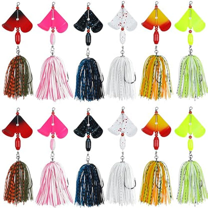 Spinnerbait Fishing Lures Kit - 6/12pcs Bass Fishing Buzzbait Lures Spinner Baits for Bass Trout Pike Salmon Multicolor Swimbait Buzz Bait Metal Spinner baits Swim Jigs Freshwater Saltwater - color: Style B-12pcs