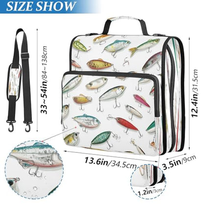 Fish Lure Cute 3 Ring Zipper Binder with Strap 1.5 inch 500 Sheet Capacity File Folder Storage Organizer