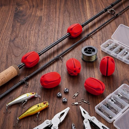 30 Pieces Silicone Fishing Rod Holder Straps Portable Fishing Rod Fixed Ball Rubber 5 Hole Lightweight Tackle Ball for Fish Enthusiasts Portable Fixed Straps Rubber - color: Red