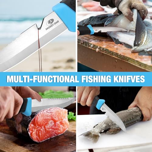 Mossy Oak Fishing & Bait Knife, 4" Fish Fillet With Protective Sheath, Razor Sharp 5Cr15MoV Stainless Steel Blade, Ergonomic Non-Slip Handle for Open Back and Boning - size: 4 inch