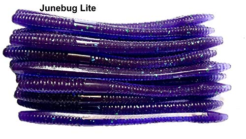 20 Pcs 6.25" Drop Shot Finesse Worms (Scented, Floats) Soft Plastic Baits for Bass Fishing - color: Junebug Lite