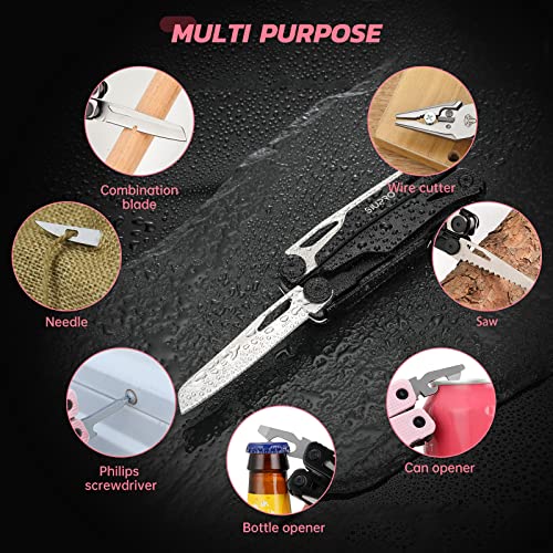 SIUPRO Multitool Pocket Knife for Men, Women, Tactical Multi Tool with Pliers, Saw, Screwdriver, All Self-Locking, Survival Gear With Clip and Pouch for Camping, Gifts Idea, Pink - color: Pink