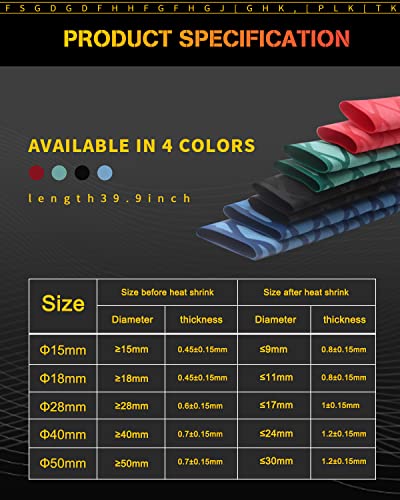 GLL Heat Shrink tubing, Long 3.2 ft, Big Size 15-50mm, Insulation Non-Slip Waterproof - color: black, size: Black 50mm