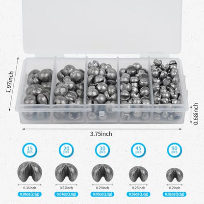 Caleb 200/320Pcs Split Shot Fishing Weights Sinkers, Removable Lead Fishing Weights, Premium Duckbill Reusable Fishing Sinkers for Freshwater Saltwater Bass Trout Fishing Accessories - 5/6 Sizes - size: 200PCS/5 SIZE