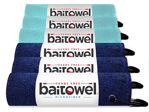 Bait Towel 6 Pack Fishing Towels with Clip for Fishing, Plush Microfiber nap Fabric, 16x16, The Original Bait Towel Multi-Pack - color: Navy-caribbean