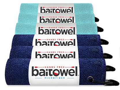 Bait Towel 6 Pack Fishing Towels with Clip for Fishing, Plush Microfiber nap Fabric, 16x16, The Original Bait Towel Multi-Pack - color: Navy-caribbean