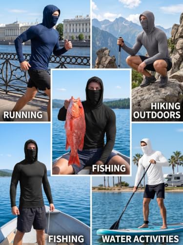 3 Pack Men's UPF 50+ Sun Protection Hoodies, Long Sleeve Moisture Wicking Shirts with Face Mask for Fishing - color: C【loose Fit】3 Pack, size: Medium