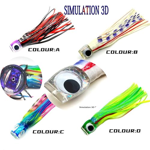 13.4Inch Fishing Trolling Lures Saltwater Trolling Skirted Lures Offshore Big Game Artificial Fishbait for Tuna Marlin Deep Sea Octopus Squid Skirts Rigged Hooks - color: colourD kit
