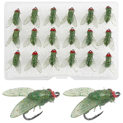Bionic Fly Fishing Bait,18pcs/36pcs Trout Jig Swimbait Fly Hook Soft Bait Dry Flies Fly Fishing Lures Assortment Kit Attractant Fishing Gear Artificial Fishing Lure Panfish Lure Set - color: Green-18PCS
