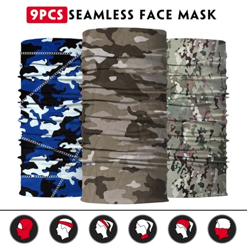 Neck Gaiter for Men Women Headwear Bandana Head Wrap Face Scarf Mask Cover Warmer Balaclava-Seamless & Versatile - color: B-camo 3