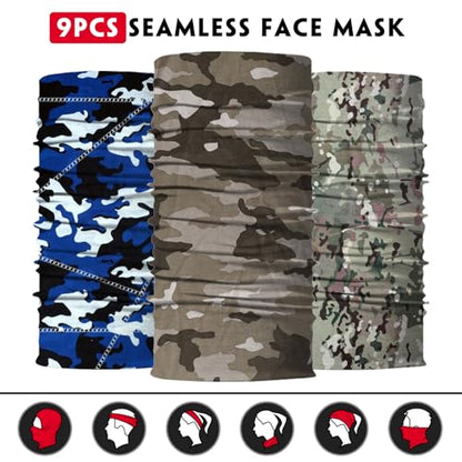 Neck Gaiter for Men Women Headwear Bandana Head Wrap Face Scarf Mask Cover Warmer Balaclava-Seamless & Versatile - color: B-camo 3