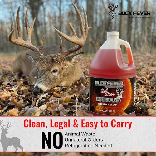 Buck Fever Red Moon Estrous – Synthetically Formulated Deer Liquid Attractant – Non-Spoiling, Sweet Synthetic Buck Attractant Scent – Moisture Reactivated Mature Rutting Buck Scent - size: 1 Gallon