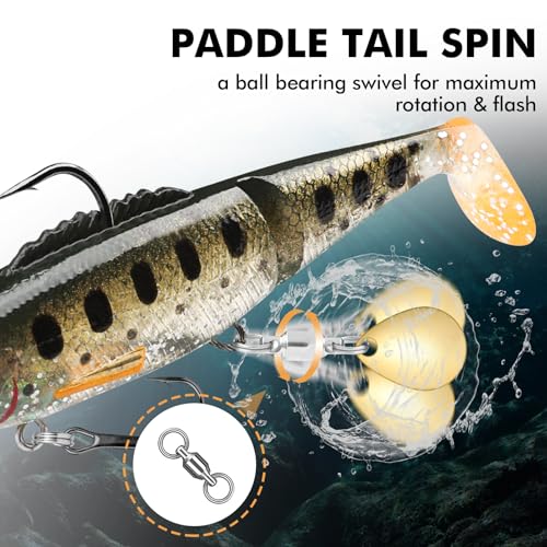 TRUSCEND Shadtale Easy Catch Soft Fishing Lures with BKK Hooks - Trembly Sinking and Vibrating Swim for More Bites, Pre-Rigged Swimbaits for Bass, Trout, Crappie, Walleye, Freshwater Saltwater Fishing - color: D-2.8"-0.3oz