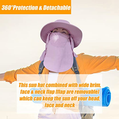 Fishing Hat for Men & Women, Outdoor UV Sun Protection Wide Brim Hat with Face Cover & Neck Flap - color: Purple