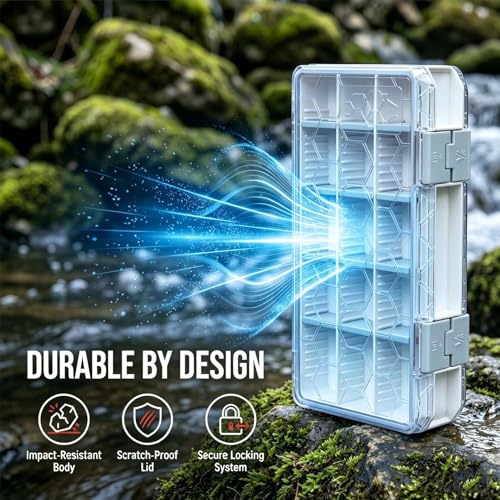 Fishing Tackle Box Tackle Tray Floating Fishing Lure Box Storage Organizer Plastic Box with Adjustable Dividers White Silicone Vertebrae