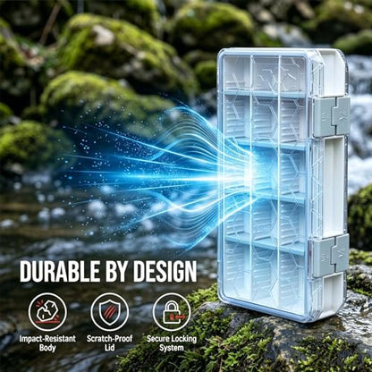 Fishing Tackle Box Tackle Tray Floating Fishing Lure Box Storage Organizer Plastic Box with Adjustable Dividers White Silicone Vertebrae