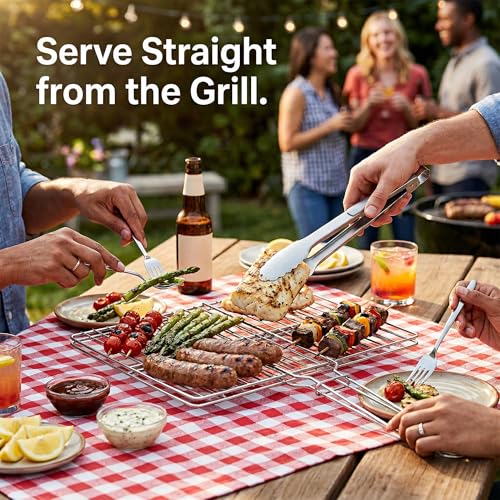 Stainless Steel Fish Grill Basket for Outdoor BBQ, Heavy Duty Lockable Grilling Rack for Fish Vegetables Steak Veggies Shrimp Meat, Portable Campfire Cooking Mesh Grate Tool, 12 x 8 Inch