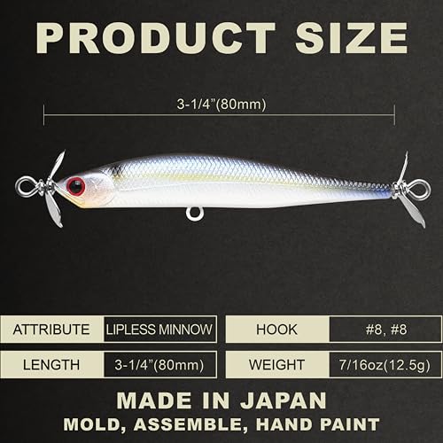 LUCKY CRAFT Screw Pointer 80 Fishing Lures for Bass, Smallmouth, Walleye, Rhymthic Action Spy Bait, Slow Sinking to 10ft Depth, Freshwater Fishing Gear and Tackle Accessories - color: 183 Pearl Threadfin Shad