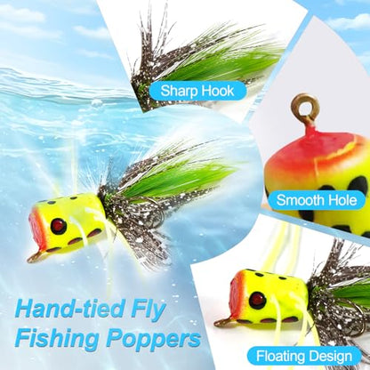 22/30pcs Fly Fishing Popper Flies Kit, Trout Bass Bluegill Panfish Crappie Salmon Sunfish Steelhead Popper Flies for Fly Fishing Fly Popper Lures