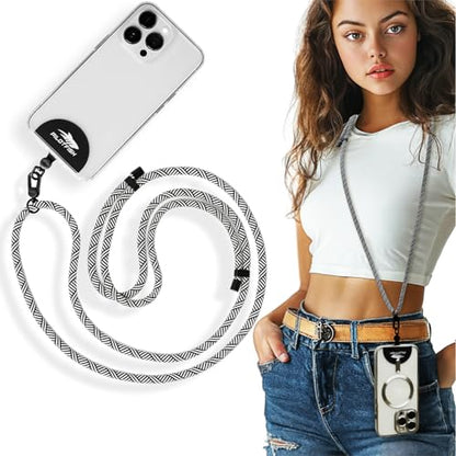 Pilotfish Team Phone Lanyard Strap – Universal Neck & Crossbody Cell Phone Holder, Anti‑Drop, Adjustable for iPhone & Android - color: Black Buckle/Black White Cross