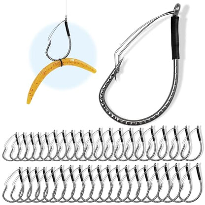 40PCS Weedless Wacky Rig Hooks - Dragon Scale Shank Bass Hooks for Wacky Rig Tool - High Carbon Steel Worm Hooks with Weed Guard for Freshwater Saltwater - Sizes 1# 2# 3# 1/0 2/0 3/0 - size: 1#