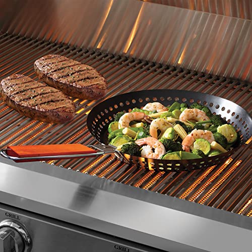 12" Non-Stick Grilling Skillet with Removable Handle - Large Grill Pan & Deep Fryer Strainer Basket for Seafood & Vegetables - Indoor & Outdoor BBQ Grill & Restaurant Use by Mr. Bar-B-Q 06750X - size: 12x12 Inch