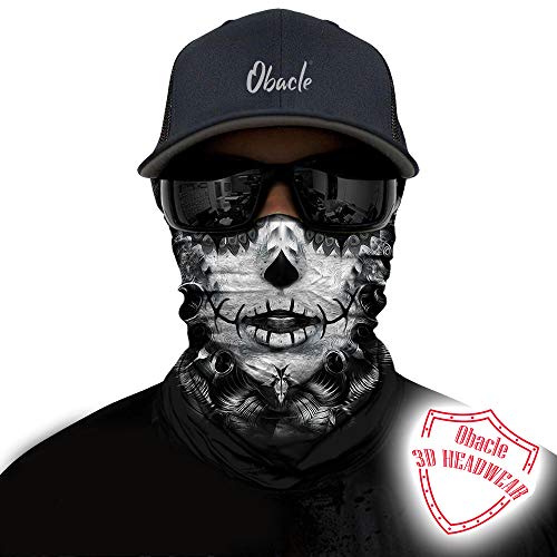 Obacle Neck Gaiter Face Mask Bandana for Dust Wind Sun Protection for Men Women - color: Skull Gray White Face Tear Lips