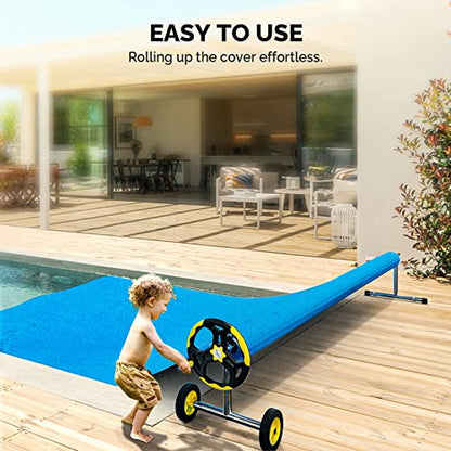 VINGLI Pool Cover Reel Set Solar Pool Cover Reel for Inground Swimming Pool, Aluminum Solar Swimming Inground Cover Blanket Reel (Upgrade) (21 FT) - size: 16' (Round)